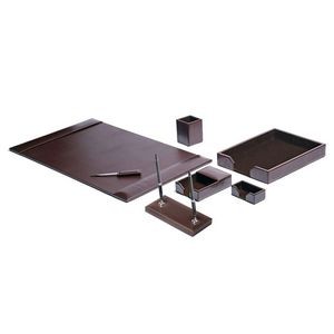 Bonded Leather Brown Desk Set (7 Piece)