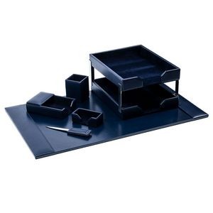 Bonded Leather Navy Blue Desk Set (8 Piece)