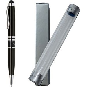 Vienna Series -Marble Ring, Stylus Ball Point Pen- black pen barrel with black marble ring accent