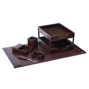 Bonded Leather Brown Desk Set (8 Piece)