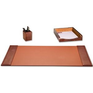 Crocodile Embossed Brown Leather Desk Set (3 Piece)