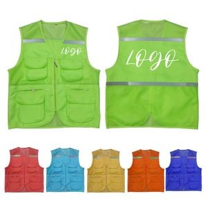 Reflective Safety Vest/Mesh Breathable Workwear with Pockets and Zipper-Price for 2 logos 2 location