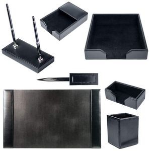 Bonded Leather Black Desk Set (7 Piece)