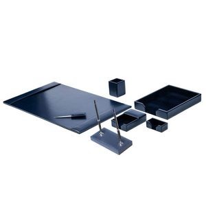 Bonded Leather Navy Blue Desk Set (7 Piece)