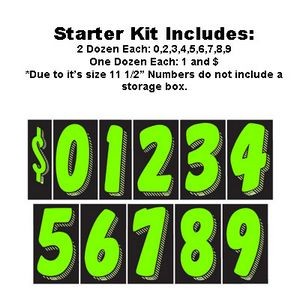 11 ½" Sun Buster Chartreuse Green & Black Number Decal Kit (Set of 20 Dozen)