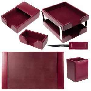 Bonded Leather Burgundy Red Desk Set (8 Piece)