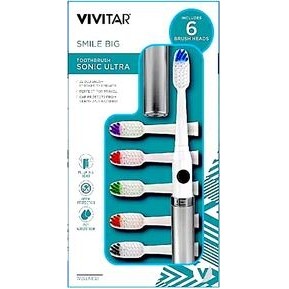 Vivitar® Sonic Travel Toothbrush w/6 Brush Heads